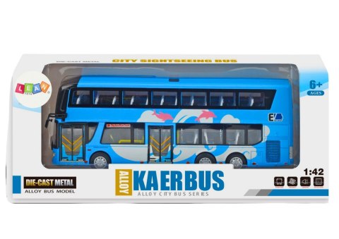 AUTOBUS PIĘTROWY WYCIECZKOWY 1:42 METALOWY ŚWIATŁA NIEBIESKI