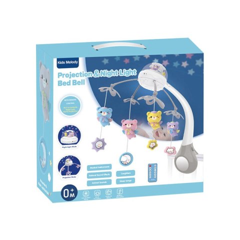 KARUZELA DO ŁÓŻECZKA PROJEKTOR PILOT MELODIE ODGŁOSY ZWIERZĄT SZARY