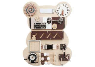 TABLICA MANIPULACYJNA SENSORYCZNA MIŚ DREWNIANA 14 EL