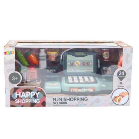 ZESTAW KASA SKLEPOWA PRODUKTY SPOŻYWCZE SKANER KOSZYK 24 EL