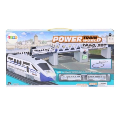 ZESTAW KOLEJKA ELEKTRYCZNA POCIĄG TORY MOST ZWODZONY 366CM