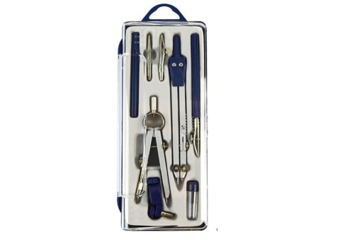 ZESTAW KREŚLARSKI GEOMETRYCZNY CYRKIEL TE0CHNICZNY ORGANIZER 9 ELE.