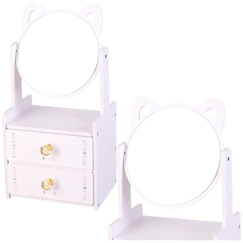 MINI TOALETKA LUSTERKO DO MAKIJAŻU DWIE SZUFLADY USZY DREWNIANA BIAŁA