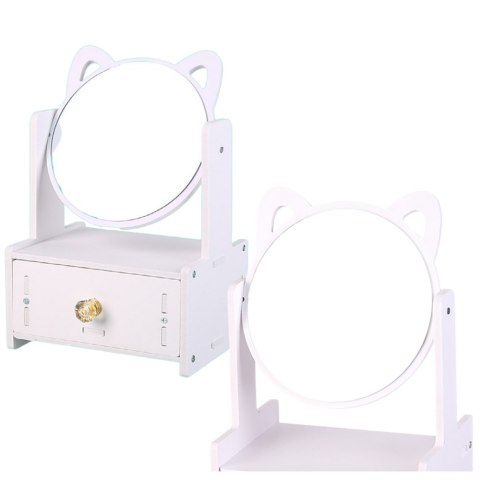 MINI TOALETKA LUSTERKO DO MAKIJAŻU SZUFLADA USZY DREWNIANA BIAŁA