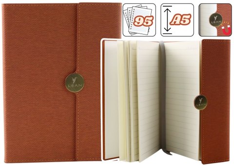 NOTES BIUROWY NA MAGNES NOTATNIK A5 W LINIE Z OBICIEM BRĄZOWY