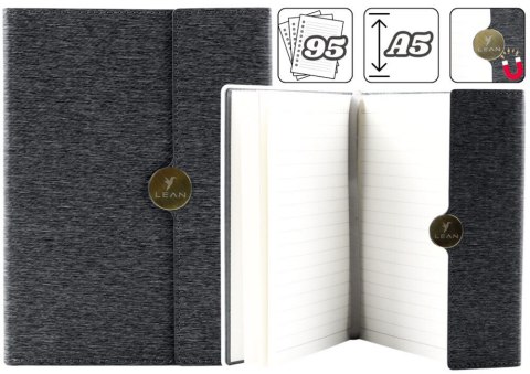 NOTES BIUROWY NA MAGNES NOTATNIK W LINIE A5 Z OBICIEM CZARNY