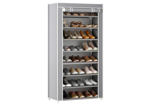 STOJAK 8-POZIOMOWY NA BUTY ORGANIZER SZAFA OSŁONA PYŁOSZCZELNA SZARA