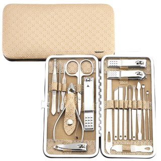 ZESTAW DO MANICURE I PEDICURE W ETUI PRZYBORNIK BEŻOWY 20EL