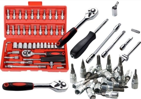ZESTAW KLUCZY NASADOWYCH 1/4" - 46 ELEMENTÓW W WALIZCE