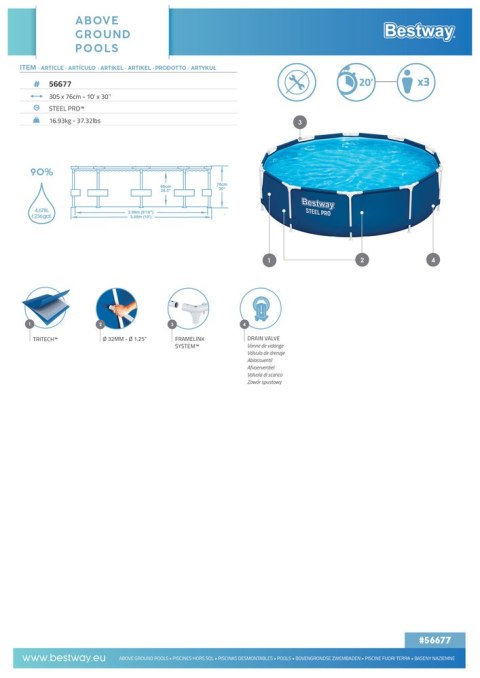 BASEN OGRODOWY STELAŻOWY 305 X 76 CM BESTWAY 56677