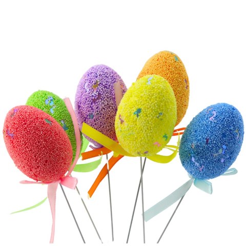 JAJKA WIELKANOCNE NA PIKU DRUCIKU KOLOROWE NUTKI WSTĄŻKA OZDOBA 6SZT