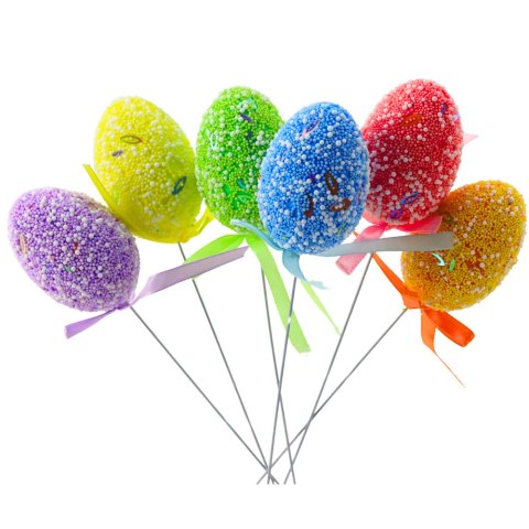 JAJKA WIELKANOCNE NA PIKU DRUCIKU KOLOROWE WZORKI WSTĄŻKA OZDOBA 6SZT A