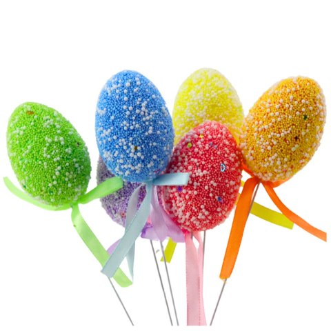 JAJKA WIELKANOCNE NA PIKU DRUCIKU KOLOROWE WZORKI WSTĄŻKA OZDOBA 6SZT B