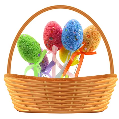 JAJKA WIELKANOCNE NA PIKU DRUCIKU KOLOROWE WZORKI WSTĄŻKA OZDOBA 6SZT