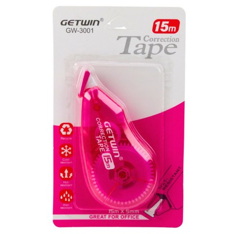 KOREKTOR W TAŚMIE MYSZKA SZKOLNY BIUROWY 15M X 5MM RÓŻOWY