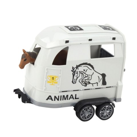 SAMOCHÓD TERENOWY Z PRZYCZEPĄ DO PRZEWOZU KONI FIGURKA ŚWIATŁA DŹWIĘKI