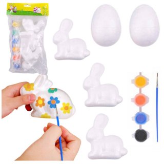 ZESTAW DO MALOWANIA STYROPIANOWYCH OZDÓB 3 ZAJĄCE 2 JAJKA FARBY