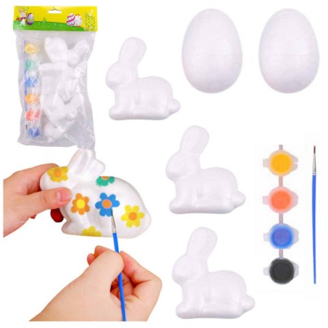 ZESTAW DO MALOWANIA STYROPIANOWYCH OZDÓB 3 ZAJĄCE 2 JAJKA FARBY