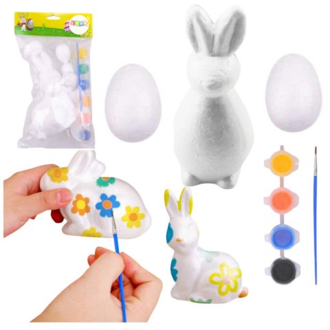 ZESTAW DO MALOWANIA STYROPIANOWYCH OZDÓB ZAJĄC 2 JAJKA FARBY