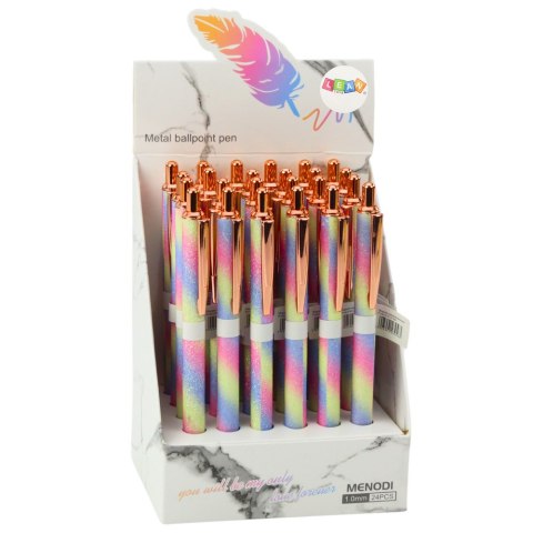 DŁUGOPIS METALOWY AUTOMATYCZNY BROKATOWY NIEBIESKI TUSZ 1.0MM