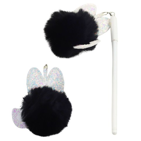 DŁUGOPIS ŻELOWY ZATYCZKA Z CZARNYM POMPONEM NIEBIESKI TUSZ 17CM 0.5MM