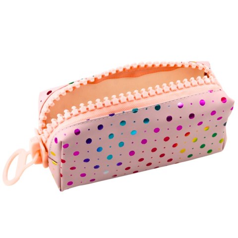 PIÓRNIK SZKOLNY ORGANIZER W KOLOROWE KROPKI DUŻY SUWAK RÓŻOWY 21X8CM