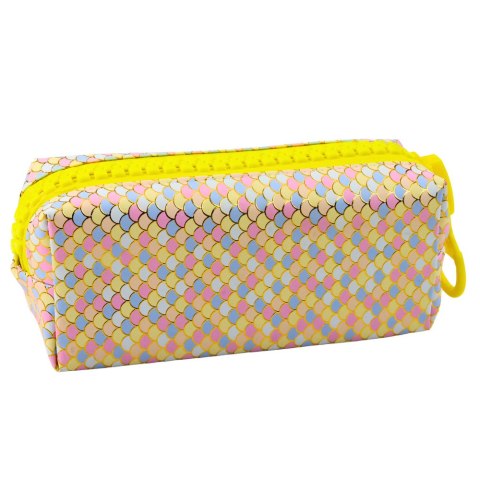 PIÓRNIK SZKOLNY ORGANIZER WZÓR ŁUSEK SYRENICH DUŻY SUWAK KOLOROWY 21X8CM