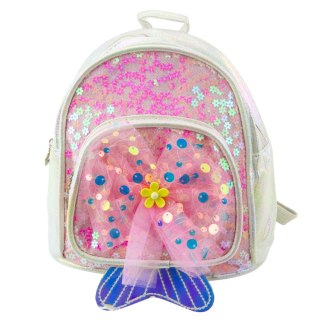 PLECAK DZIECIĘCY CEKINY TIULOWA KOKARDA BIAŁY 20CM 3,8L