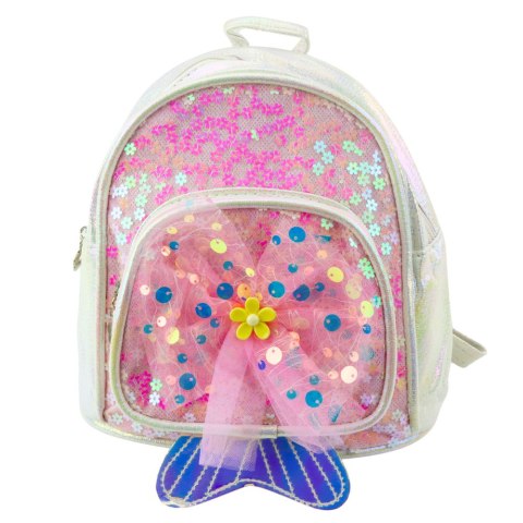 PLECAK DZIECIĘCY CEKINY TIULOWA KOKARDA BIAŁY 20CM 3,8L