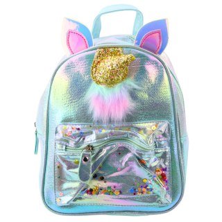 PLECAK DZIECIĘCY Z ROGIEM JEDNOROŻCA RUCHOME KONFETTI NIEBIESKI 25CM 4,5L