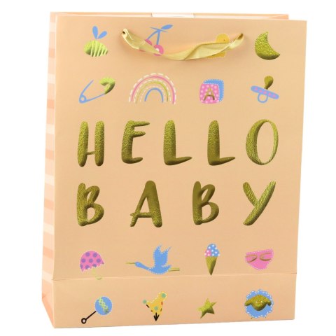 TORBA PREZENTOWA DLA DZIECKA HELLO BABY BRZOSKWINIOWA 32 X 26 X 10CM