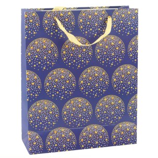 TORBA PREZENTOWA ELEGANCKA ZŁOTE GWIAZDKI GRANATOWA 32 X 26 X 12 CM