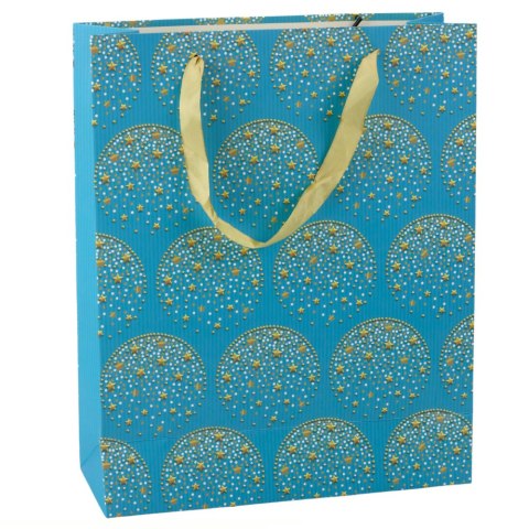 TORBA PREZENTOWA ELEGANCKA ZŁOTE GWIAZDKI NIEBIESKA 32 X 26 X 12 CM