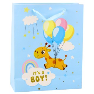 TORBA PREZENTOWA IT'S A BOY ŻYRAFA NIEBIESKA 32 X 26 X 10 CM