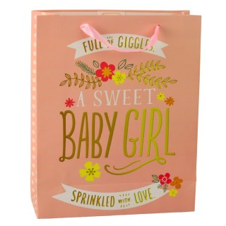 TORBA PREZENTOWA NA NARODZINY BABY SHOWER DLA DZIEWCZYNKI 32 X 26 X 12 CM