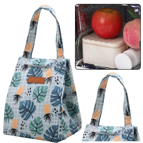 TORBA TERMICZNA IZOLACYJNA ŚNIADANIOWA LUNCH BAG LIŚCIE ANANASY 25CM