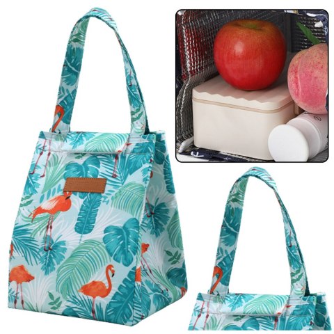 TORBA TERMICZNA IZOLACYJNA ŚNIADANIOWA LUNCH BAG LIŚCIE FLAMINGI 25CM
