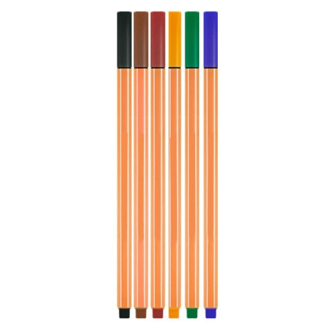 ZESTAW CIENKOPISY BIUROWE SZKOLNE GRUBOŚĆ 0,4MM KOLOROWE 6SZT