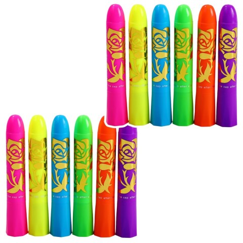 ZESTAW DO MALOWANIA TWARZY PISAKI KREDKI NEONOWE UV FLUORESCENCYJNE 12SZT