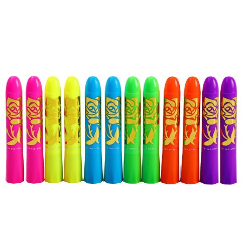 ZESTAW DO MALOWANIA TWARZY PISAKI KREDKI NEONOWE UV FLUORESCENCYJNE 12SZT