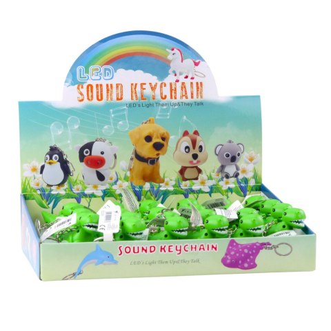 BRELOK DO KLUCZY PLECAKA DINOZAUR LATARKA LED DŹWIĘKI ZIELONY