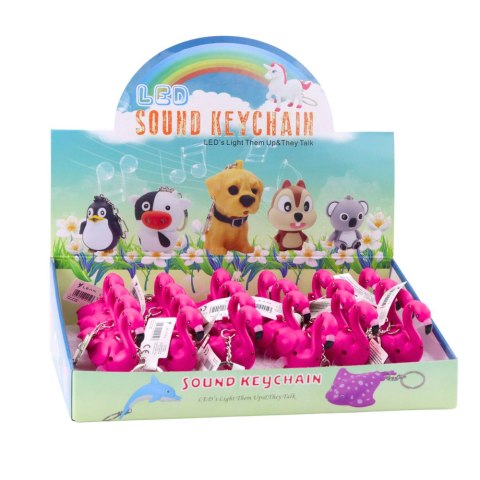 BRELOK DO KLUCZY PLECAKA FLAMING LED DŹWIĘKI RÓŻOWY