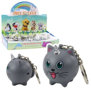 BRELOK DO KLUCZY PLECAKA KOTEK JEDNOROŻEC RÓG LED DŹWIĘKI SZARY