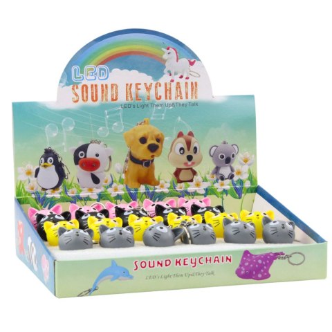 BRELOK DO KLUCZY PLECAKA KOTEK LATARKA LED DŹWIĘKI MIX KOLOR