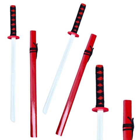 DREWNIANA KATANA MIECZ DO ZABAWY TRENINGU REKWIZYT CZERWONY 70CM