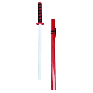 DREWNIANA KATANA MIECZ DO ZABAWY TRENINGU REKWIZYT CZERWONY 70CM