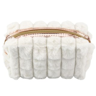 KOSMETYCZKA PLUSZOWA Z UCHWYTEM POJEMNA BIAŁA 20CM