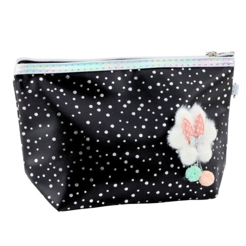 PIÓRNIK KOSMETYCZKA KOKARDKA BŁYSZCZĄCE KROPKI CZARNY 23X16CM