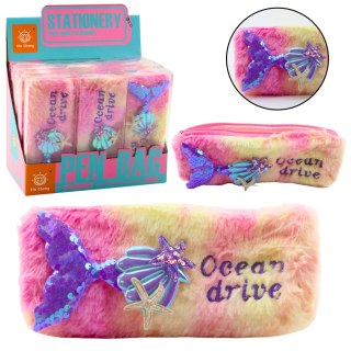 PIÓRNIK PLUSZOWY Z SYRENIM OGONEM CEKINY RÓŻOWO FIOLETOWY