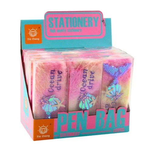 PIÓRNIK PLUSZOWY Z SYRENIM OGONEM CEKINY RÓŻOWO FIOLETOWY